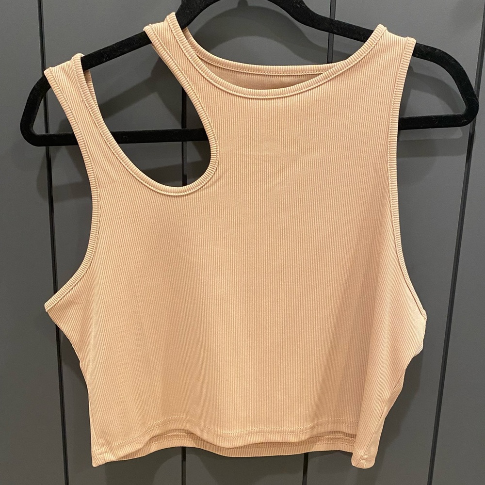 SHEIN CURVE ribbed nude/tan cut out crop top